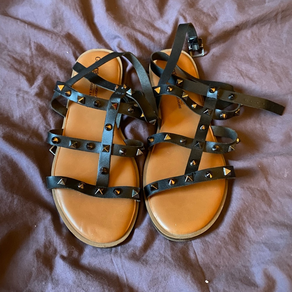 Flat sandals, studded straps